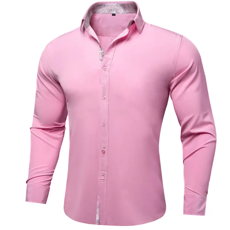 Splicing Style Pink with Pink Paisley Edge Men's Long Sleeve Shirt sold by Ties2You