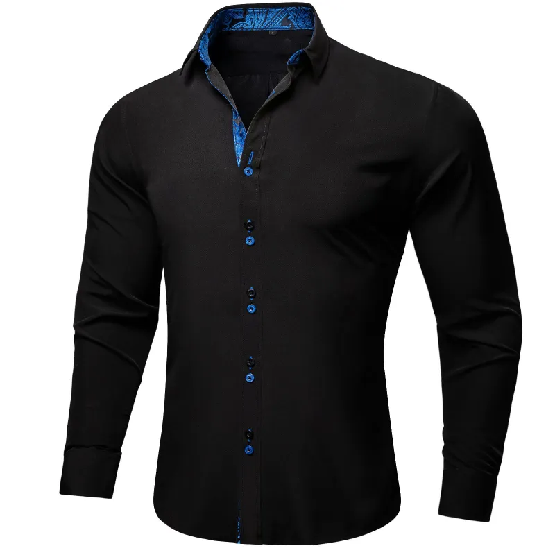 Splicing Style Black with Blue Black Paisley Edge Men's Long Sleeve Shirt sold by Ties2You