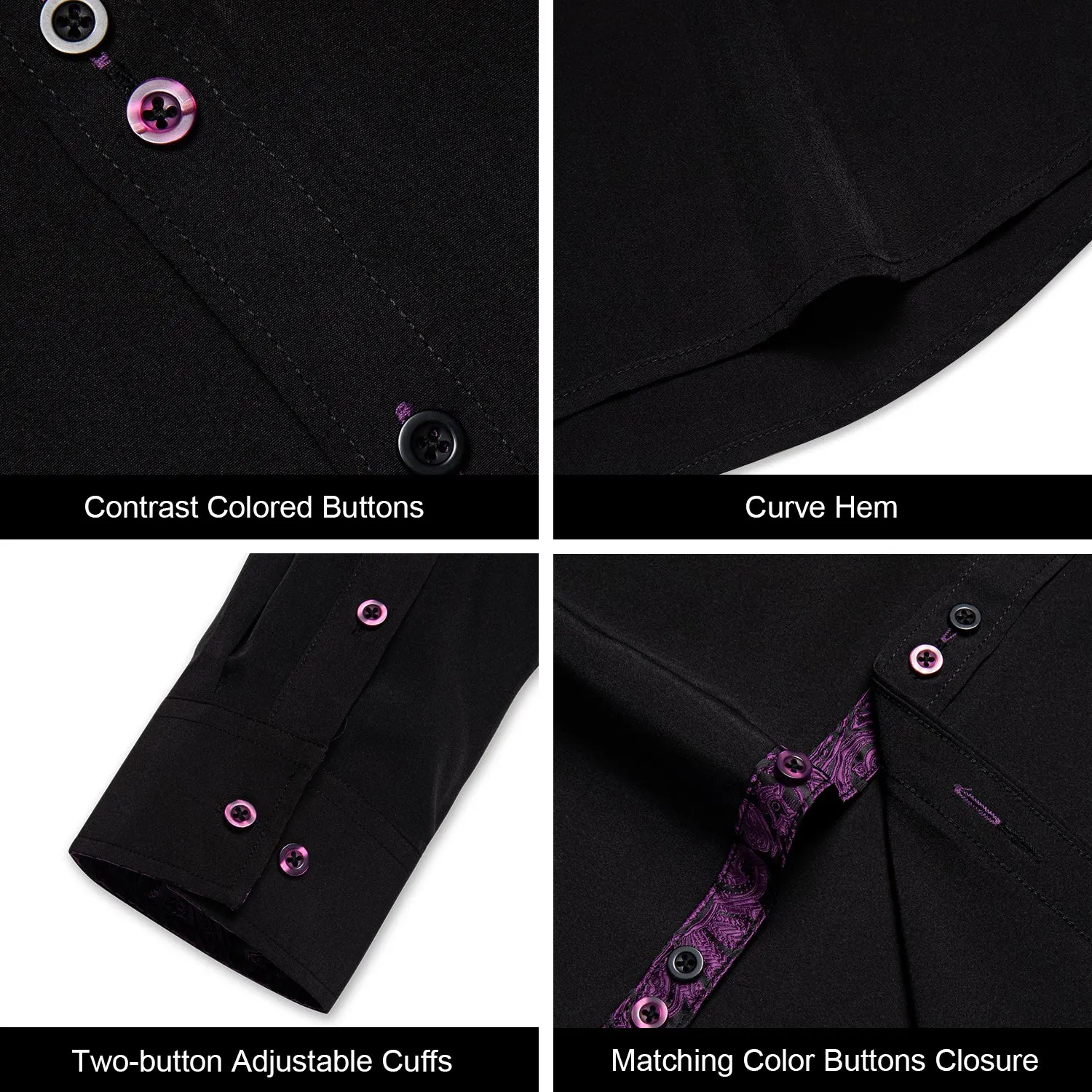 Splicing Style Black with Purple Paisley Edge Men's Long Sleeve Shirt sold by Ties2You product image thumbnail 5