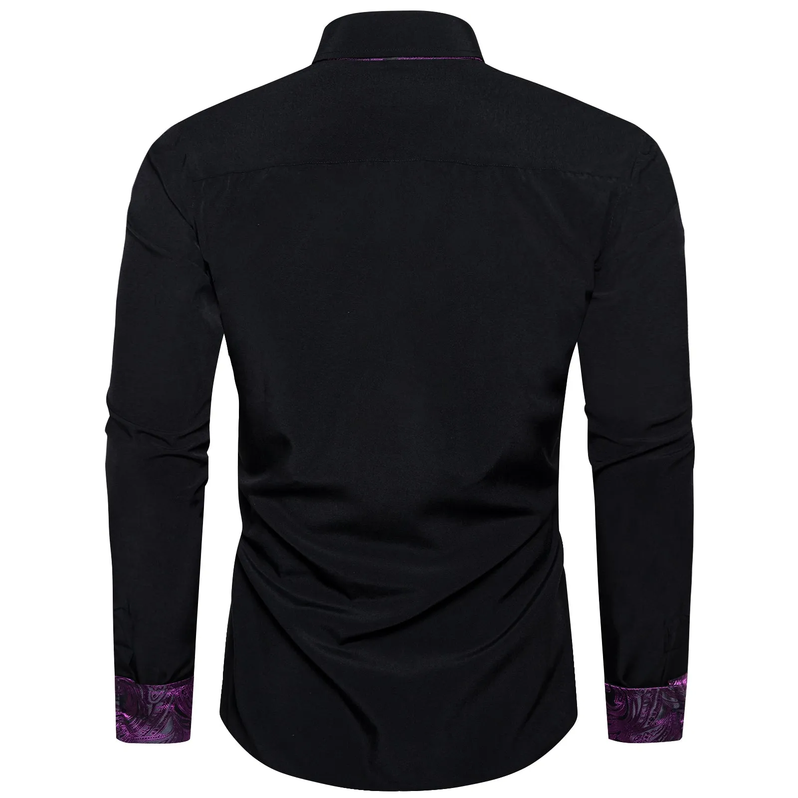 Splicing Style Black with Purple Paisley Edge Men's Long Sleeve Shirt sold by Ties2You product image thumbnail 2