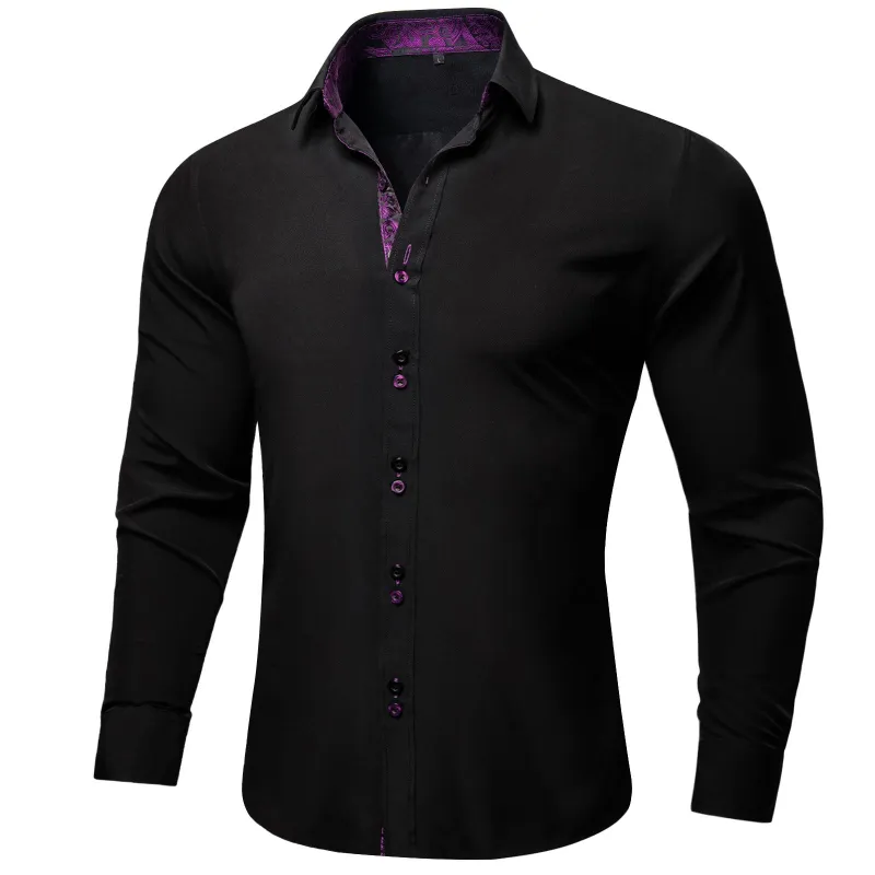 Splicing Style Black with Purple Paisley Edge Men's Long Sleeve Shirt sold by Ties2You