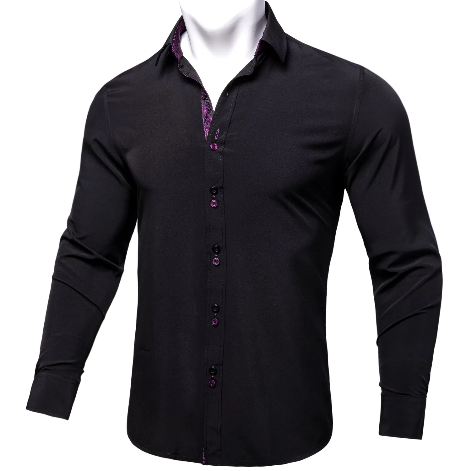 Splicing Style Black with Purple Paisley Edge Men's Long Sleeve Shirt sold by Ties2You product image thumbnail 3