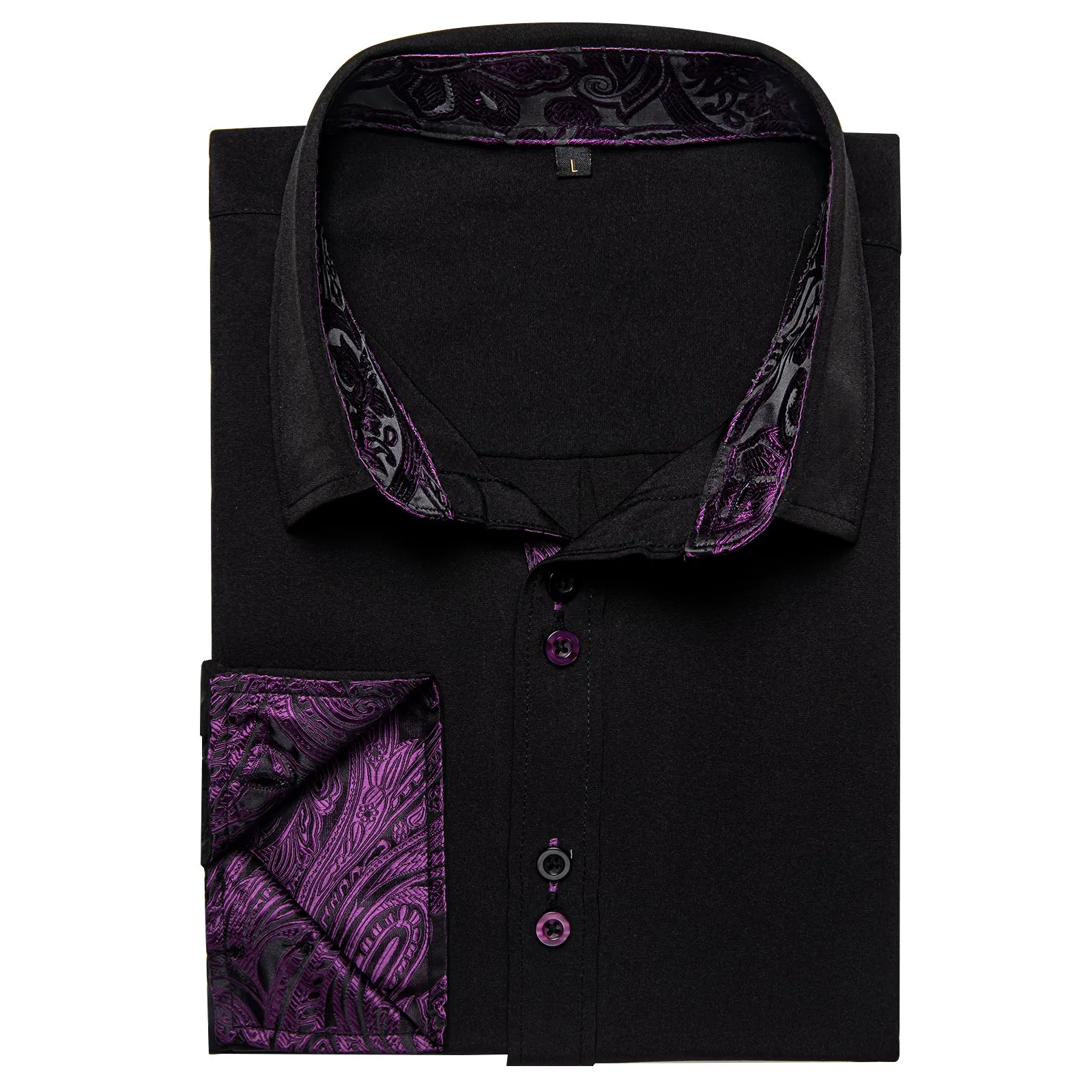 Splicing Style Black with Purple Paisley Edge Men's Long Sleeve Shirt sold by Ties2You product image thumbnail 4