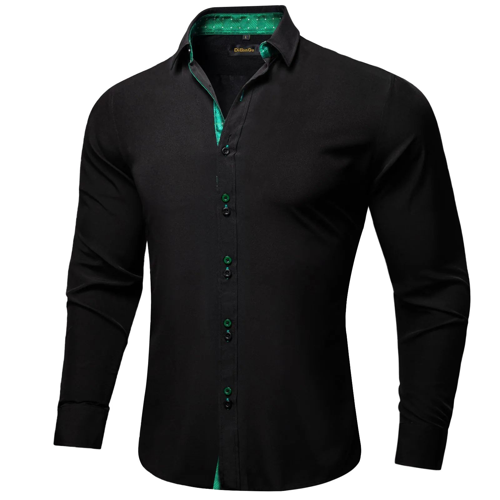 Splicing Style Black with Green Plaid Edge Men's Long Sleeve Shirt sold by Ties2You