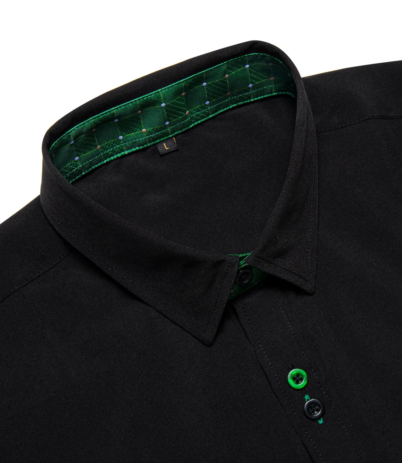 Splicing Style Black with Green Plaid Edge Men's Long Sleeve Shirt sold by Ties2You product image thumbnail 4