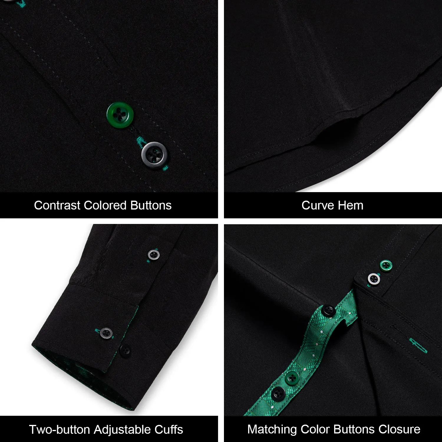Splicing Style Black with Green Plaid Edge Men's Long Sleeve Shirt sold by Ties2You product image thumbnail 5