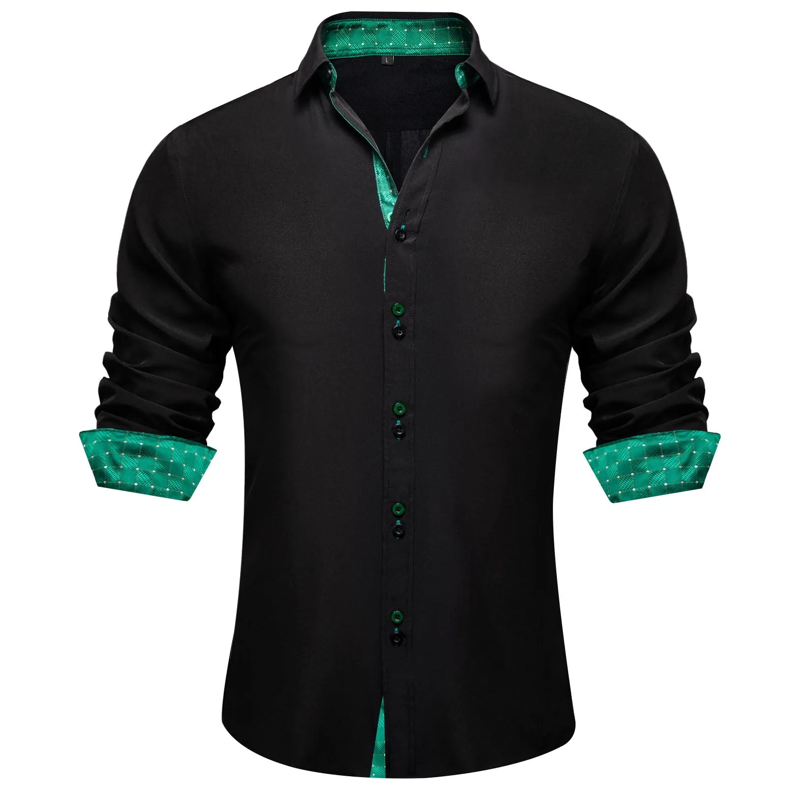 Splicing Style Black with Green Plaid Edge Men's Long Sleeve Shirt sold by Ties2You product image thumbnail 2