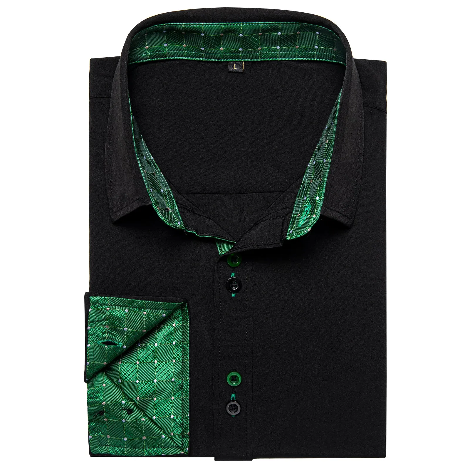 Splicing Style Black with Green Plaid Edge Men's Long Sleeve Shirt sold by Ties2You product image thumbnail 3