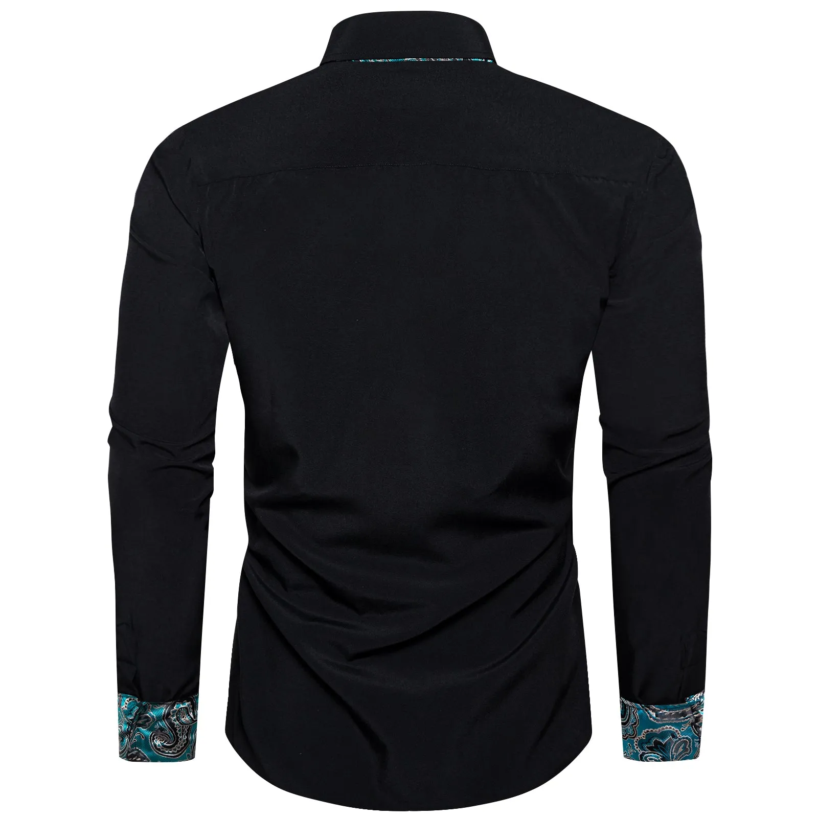 Splicing Style Black with Blue Paisley Edge Men's Long Sleeve Shirt sold by Ties2You product image thumbnail 2