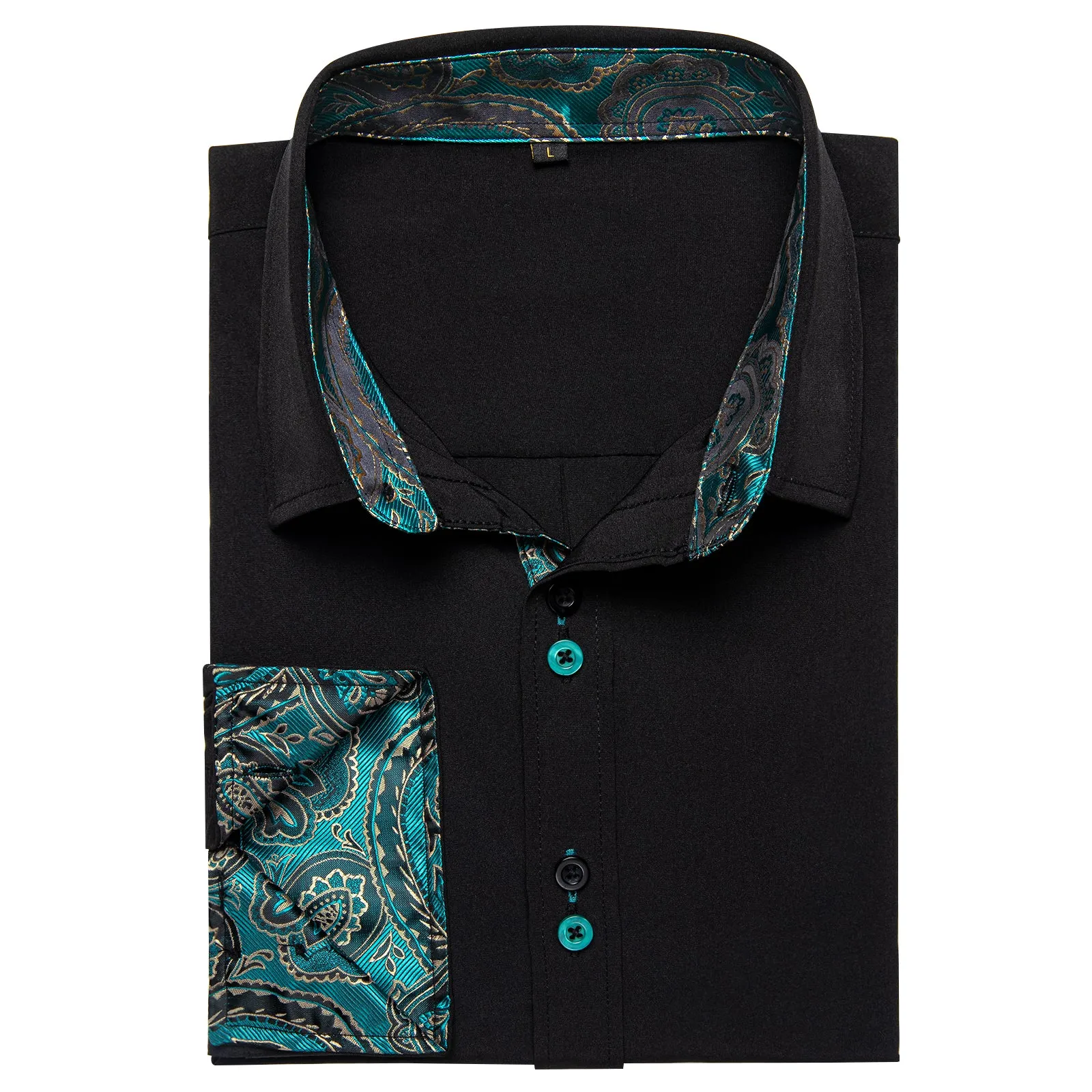 Splicing Style Black with Blue Paisley Edge Men's Long Sleeve Shirt sold by Ties2You product image thumbnail 3