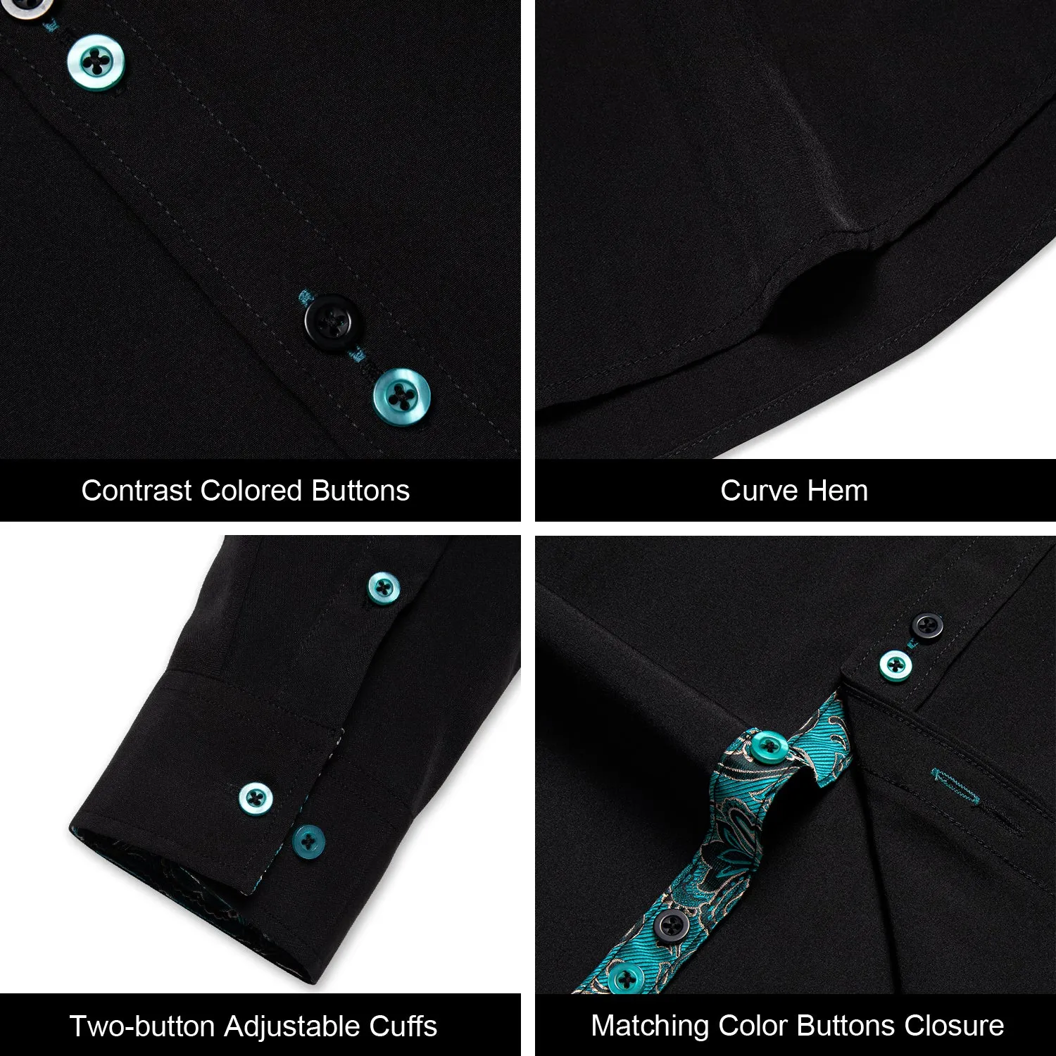 Splicing Style Black with Blue Paisley Edge Men's Long Sleeve Shirt sold by Ties2You product image thumbnail 5