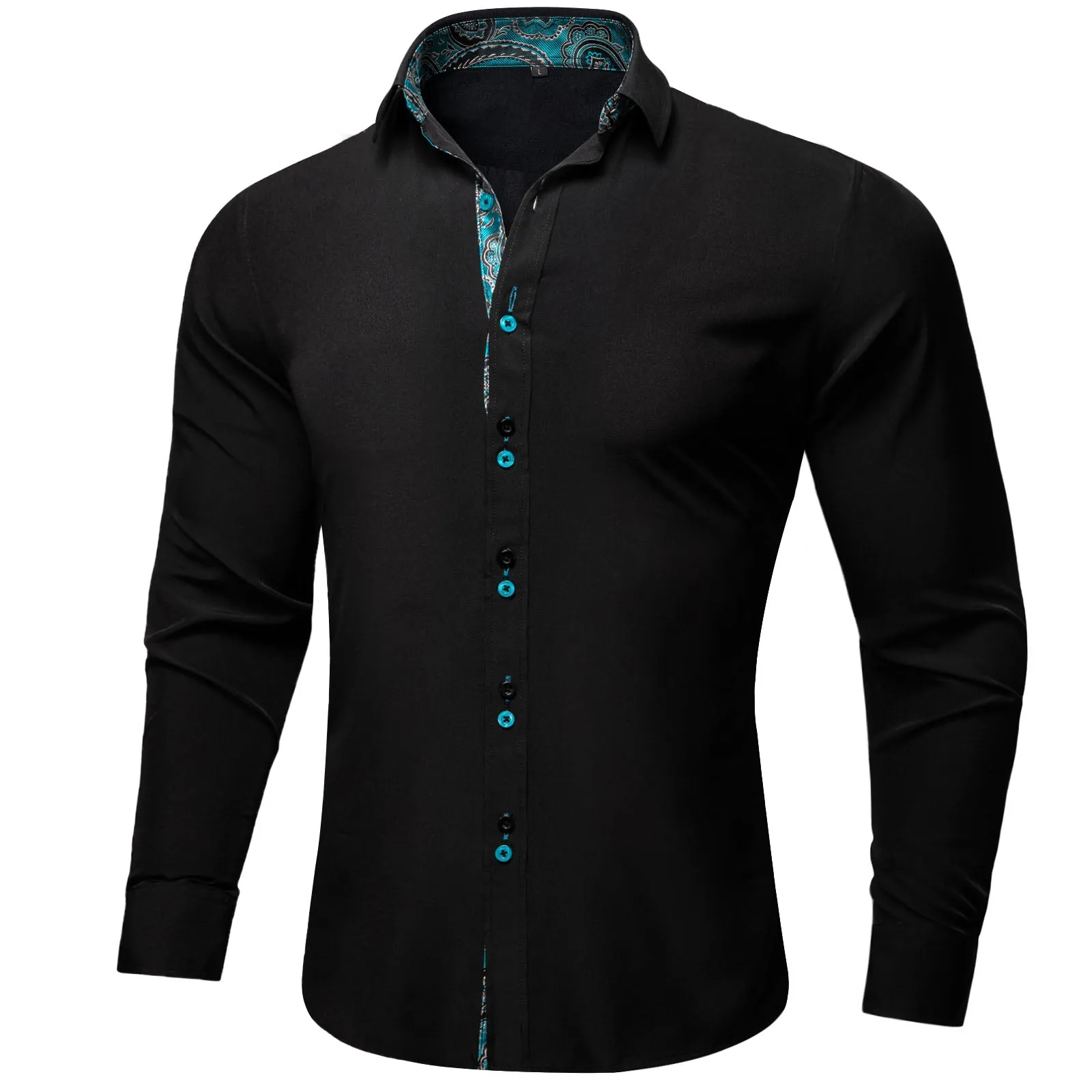 Splicing Style Black with Blue Paisley Edge Men's Long Sleeve Shirt sold by Ties2You