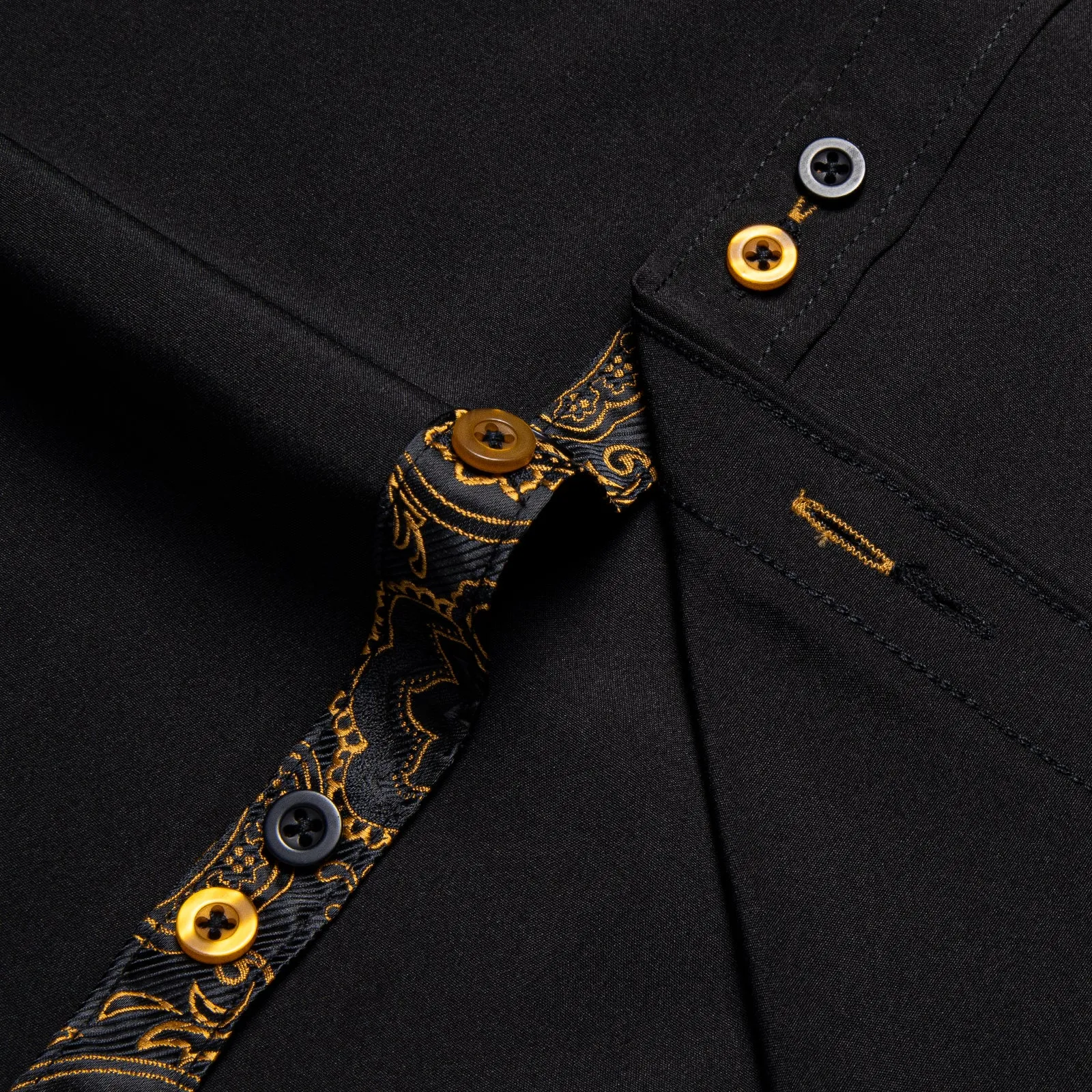 Splicing Style Black with Golden Paisley Edge Men's Long Sleeve Shirt sold by Ties2You product image thumbnail 4