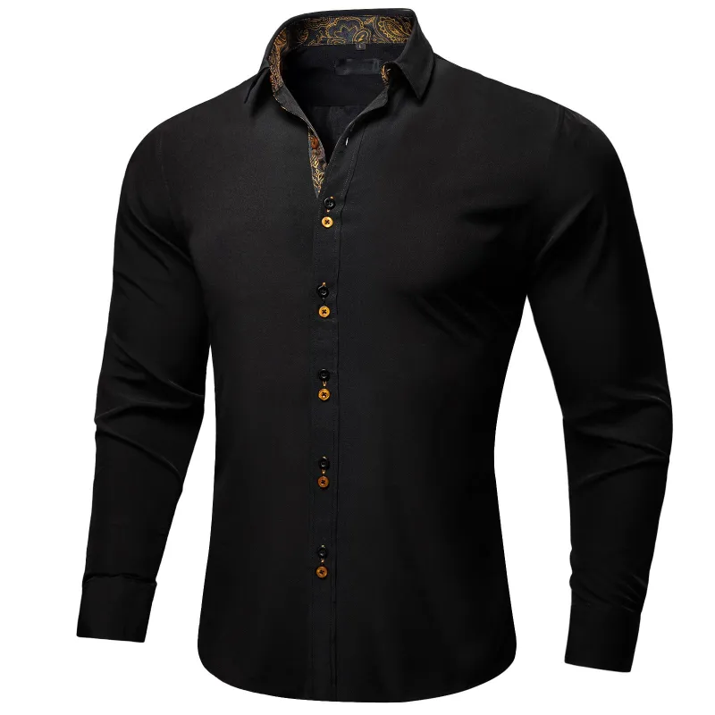 Splicing Style Black with Golden Paisley Edge Men's Long Sleeve Shirt sold by Ties2You
