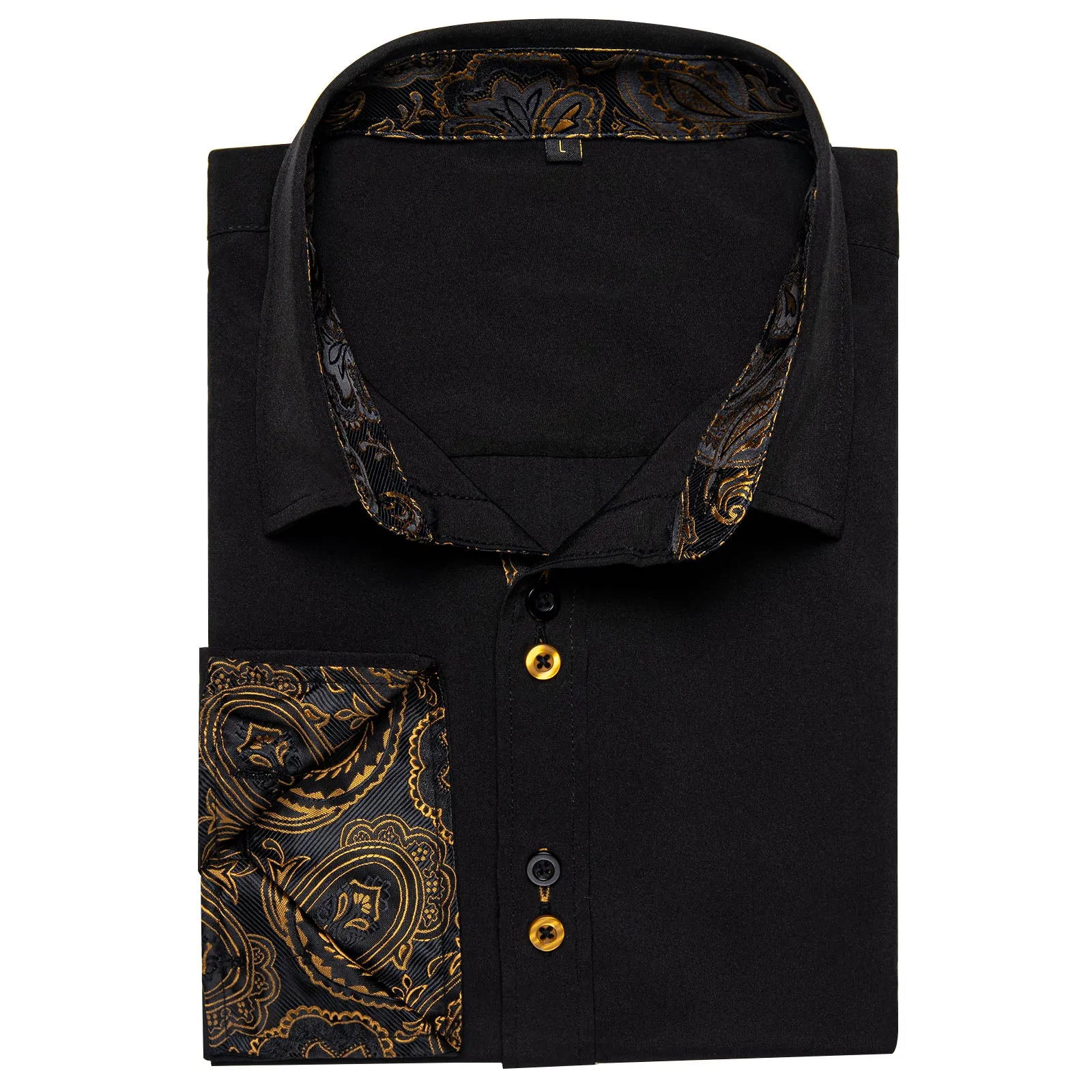 Splicing Style Black with Golden Paisley Edge Men's Long Sleeve Shirt sold by Ties2You product image thumbnail 3