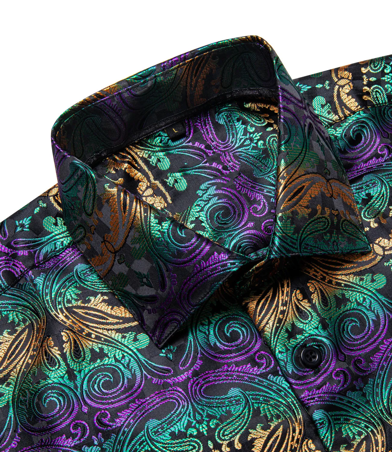 Black Orange Green Floral Men's Long Sleeve Shirt sold by Ties2You product image thumbnail 3