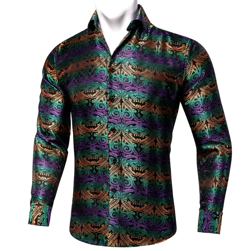 Black Orange Green Floral Men's Long Sleeve Shirt sold by Ties2You