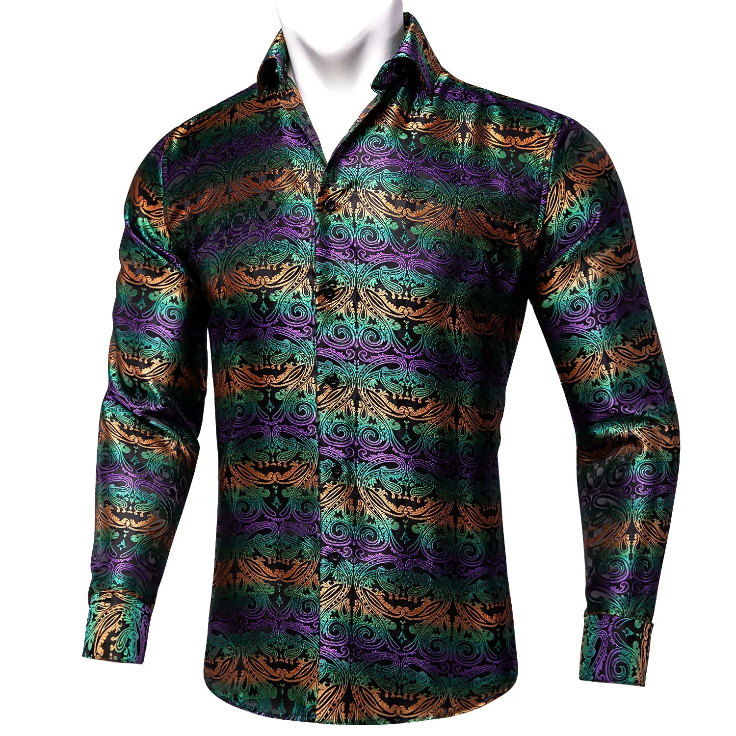 Black Orange Green Floral Men's Long Sleeve Shirt sold by Ties2You