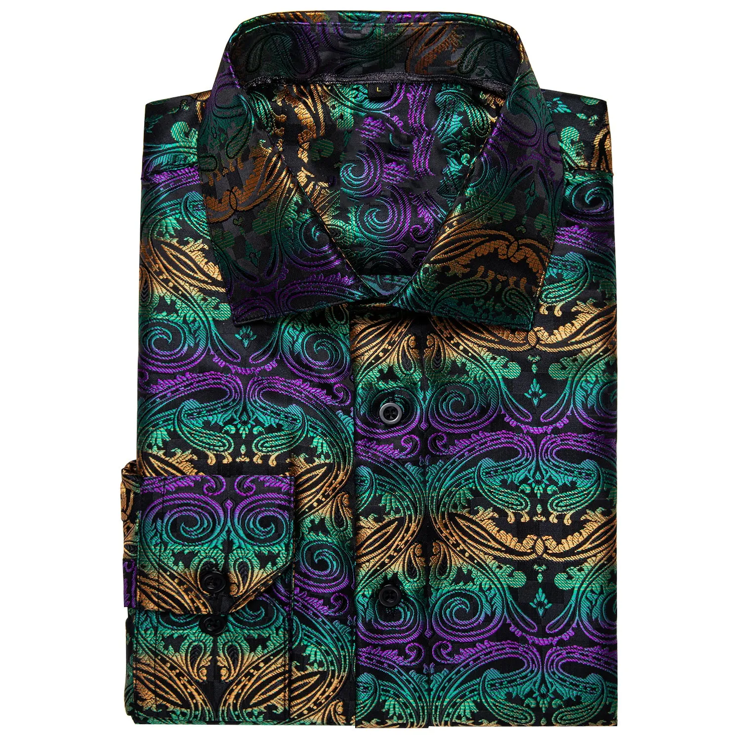 Black Orange Green Floral Men's Long Sleeve Shirt sold by Ties2You product image thumbnail 4