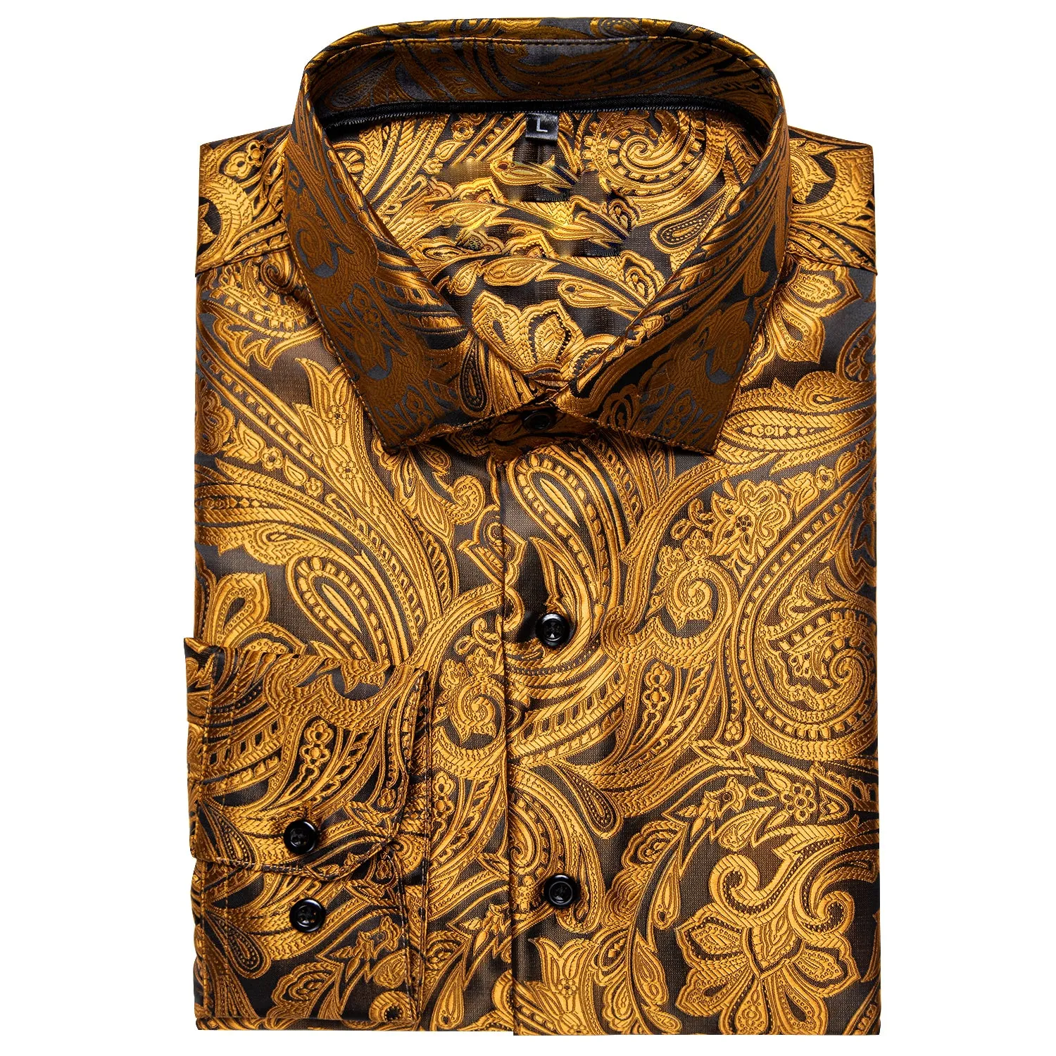 Black Golden Paisley Men's Long Sleeve Shirt sold by Ties2You product image thumbnail 4