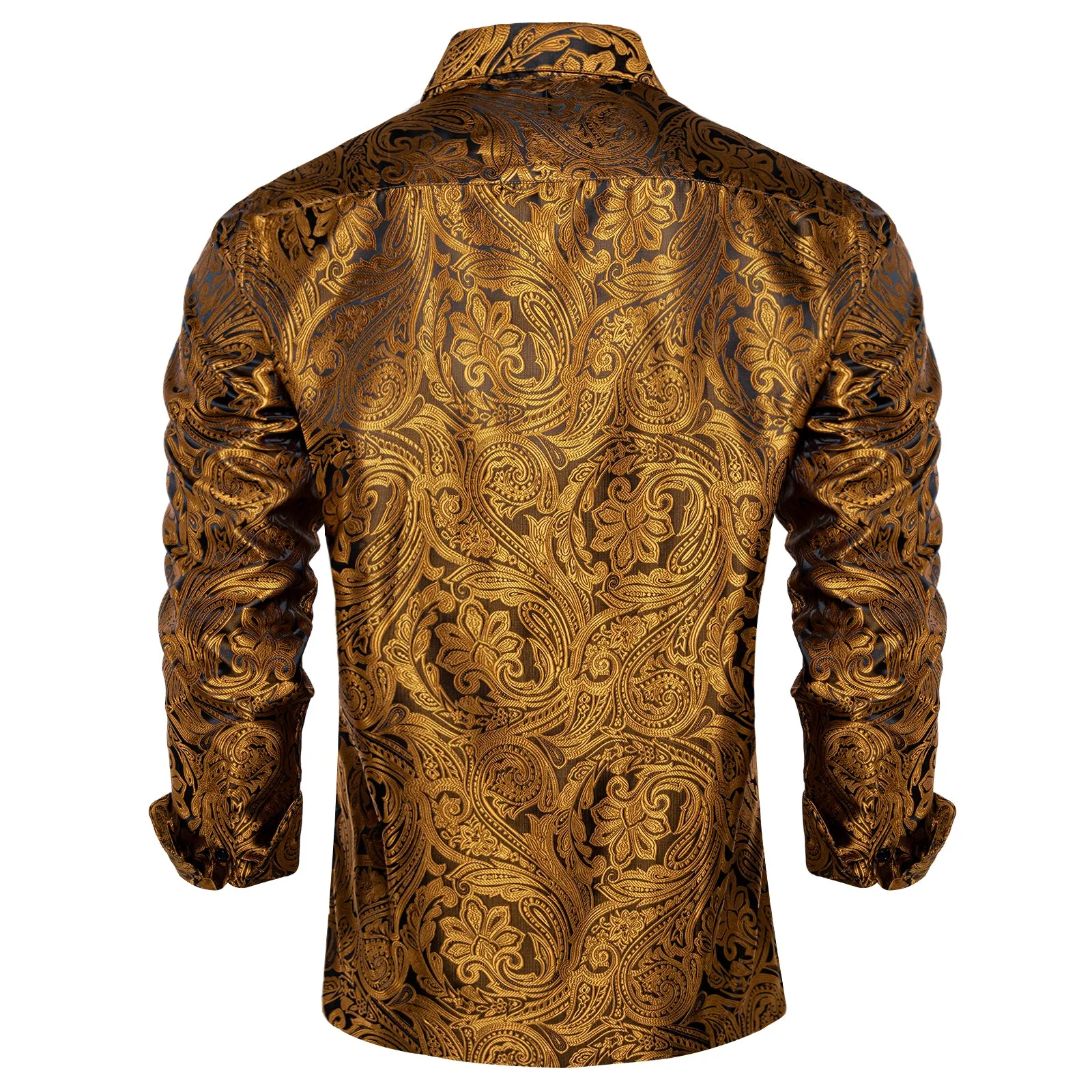 Black Golden Paisley Men's Long Sleeve Shirt sold by Ties2You product image thumbnail 2