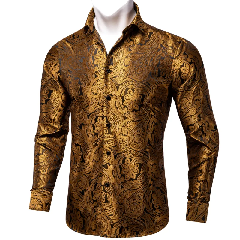 Black Golden Paisley Men's Long Sleeve Shirt sold by Ties2You