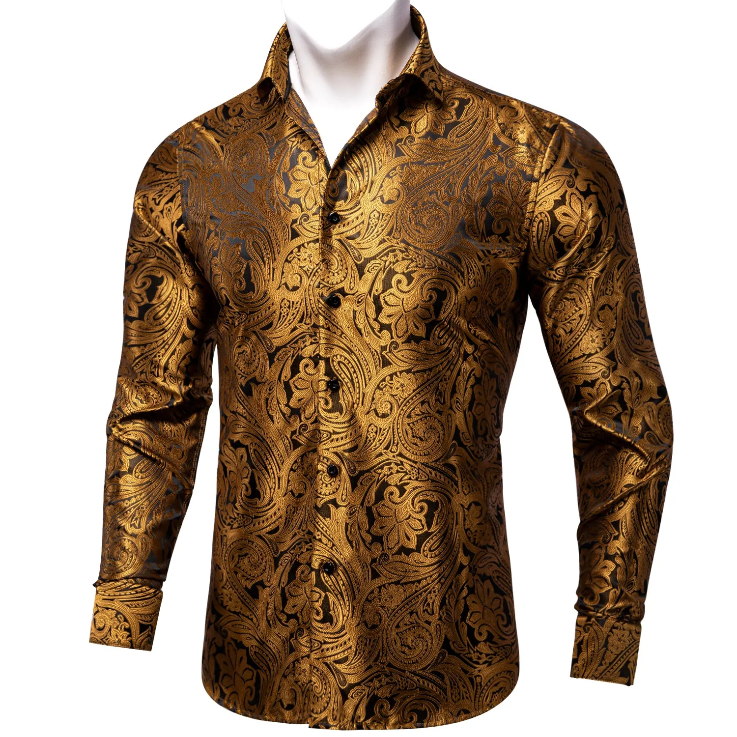 Black Golden Paisley Men's Long Sleeve Shirt sold by Ties2You