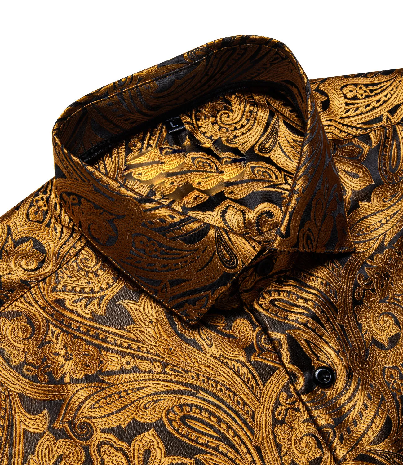 Black Golden Paisley Men's Long Sleeve Shirt sold by Ties2You product image thumbnail 3
