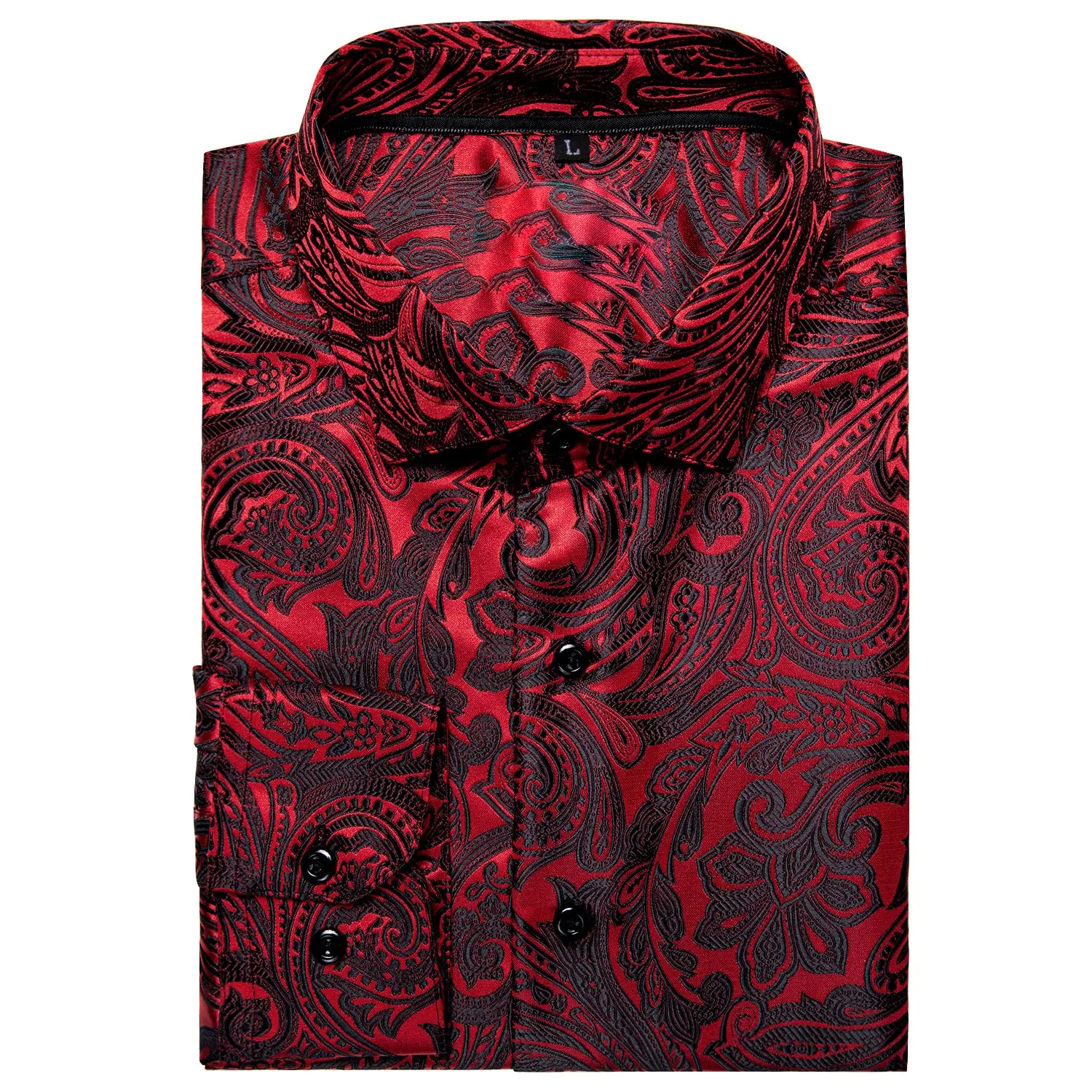 Ties2you Burgundy Paisley Dress Shirt Mens Silk Casual Long Sleeve Button Down Shirt sold by Ties2You product image thumbnail 4