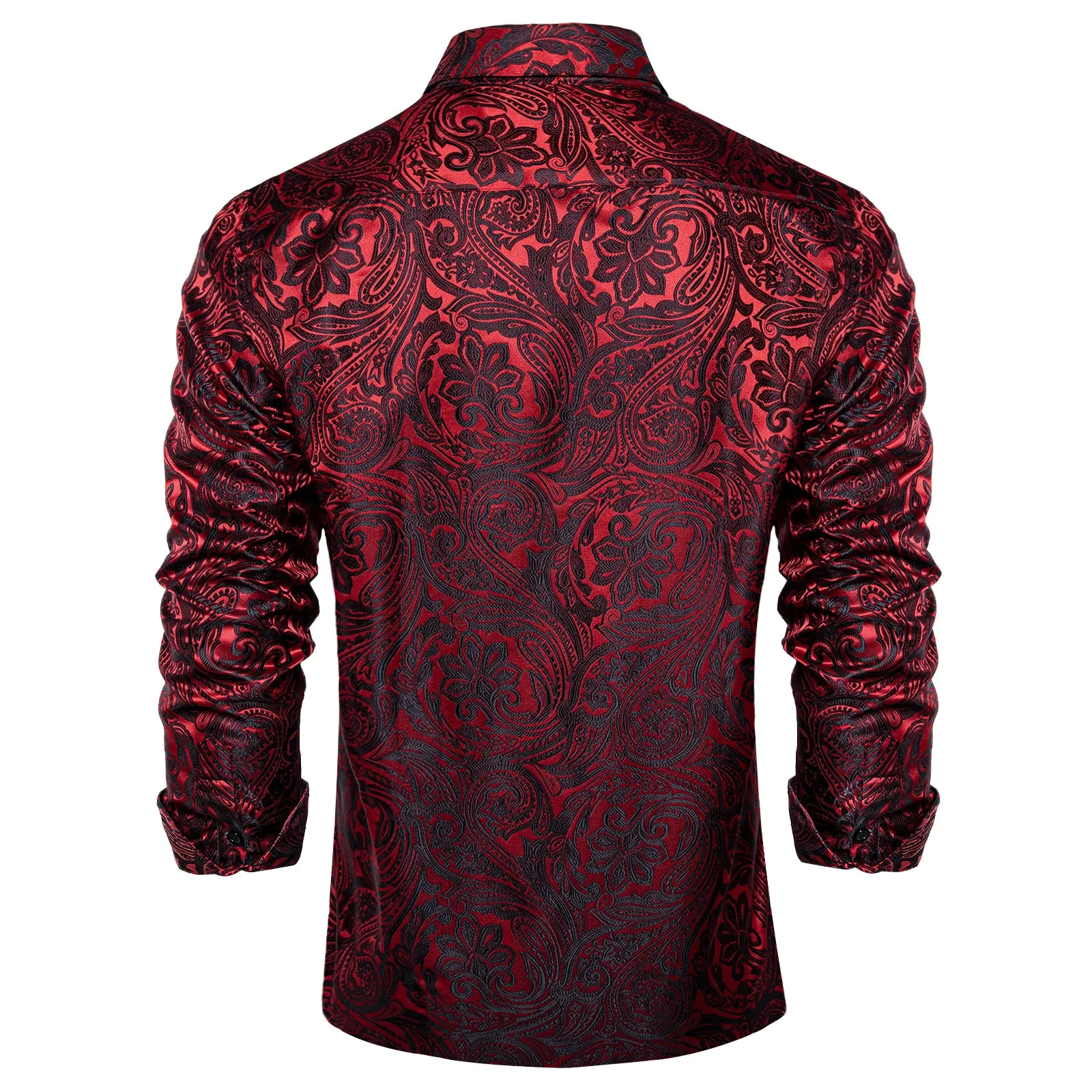 Ties2you Burgundy Paisley Dress Shirt Mens Silk Casual Long Sleeve Button Down Shirt sold by Ties2You product image thumbnail 2