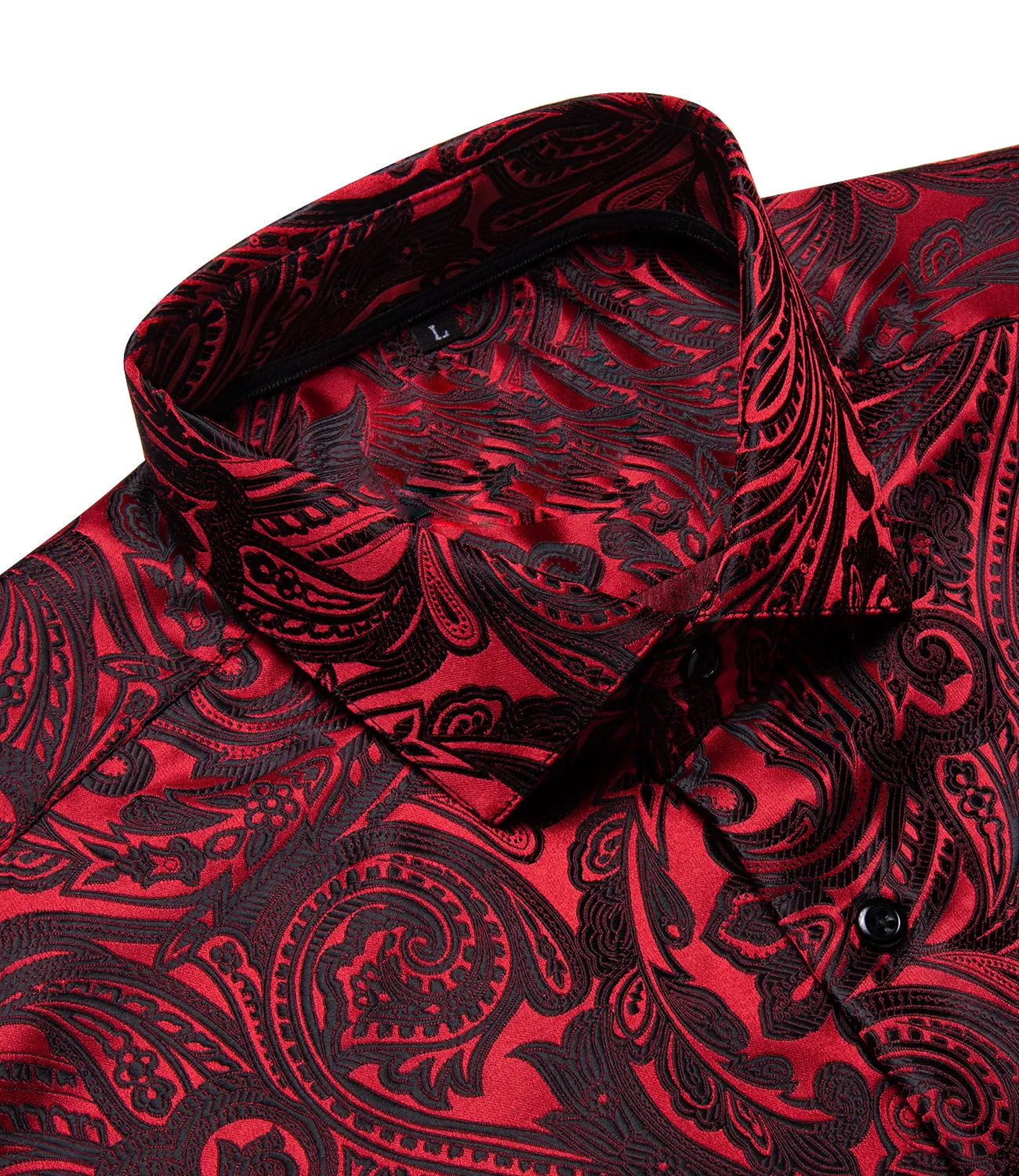 Ties2you Burgundy Paisley Dress Shirt Mens Silk Casual Long Sleeve Button Down Shirt sold by Ties2You product image thumbnail 3