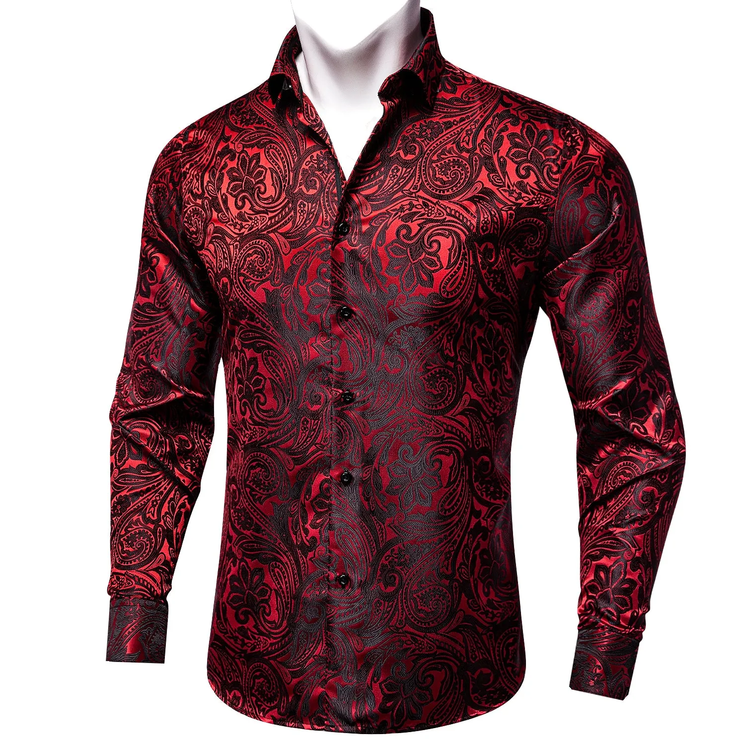 Ties2you Burgundy Paisley Dress Shirt Mens Silk Casual Long Sleeve Button Down Shirt sold by Ties2You