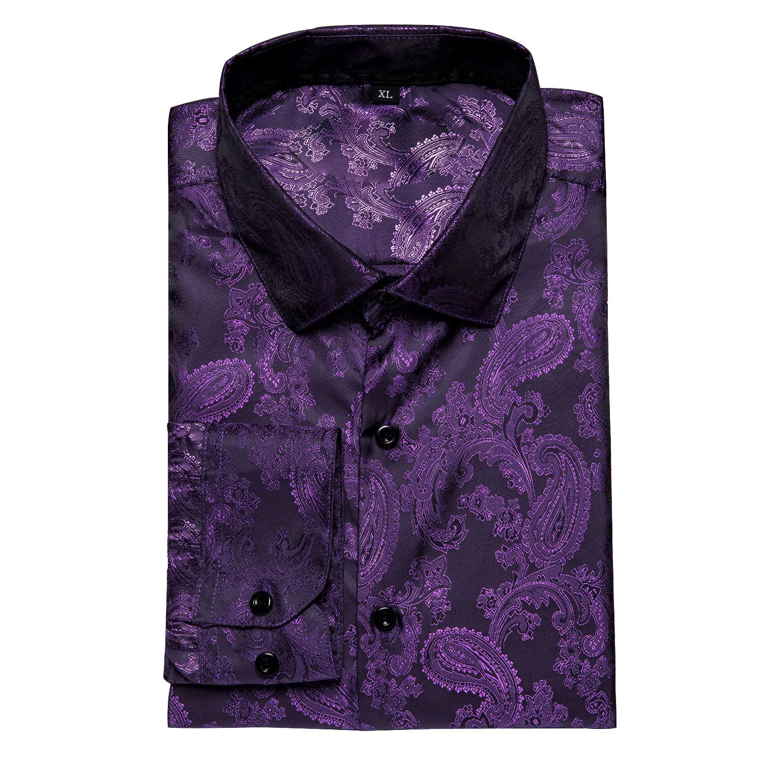 Ties2you Mens Paisley Dress Shirt Purple Silk Long Sleeve Button Down Shirt sold by Ties2You product image thumbnail 2