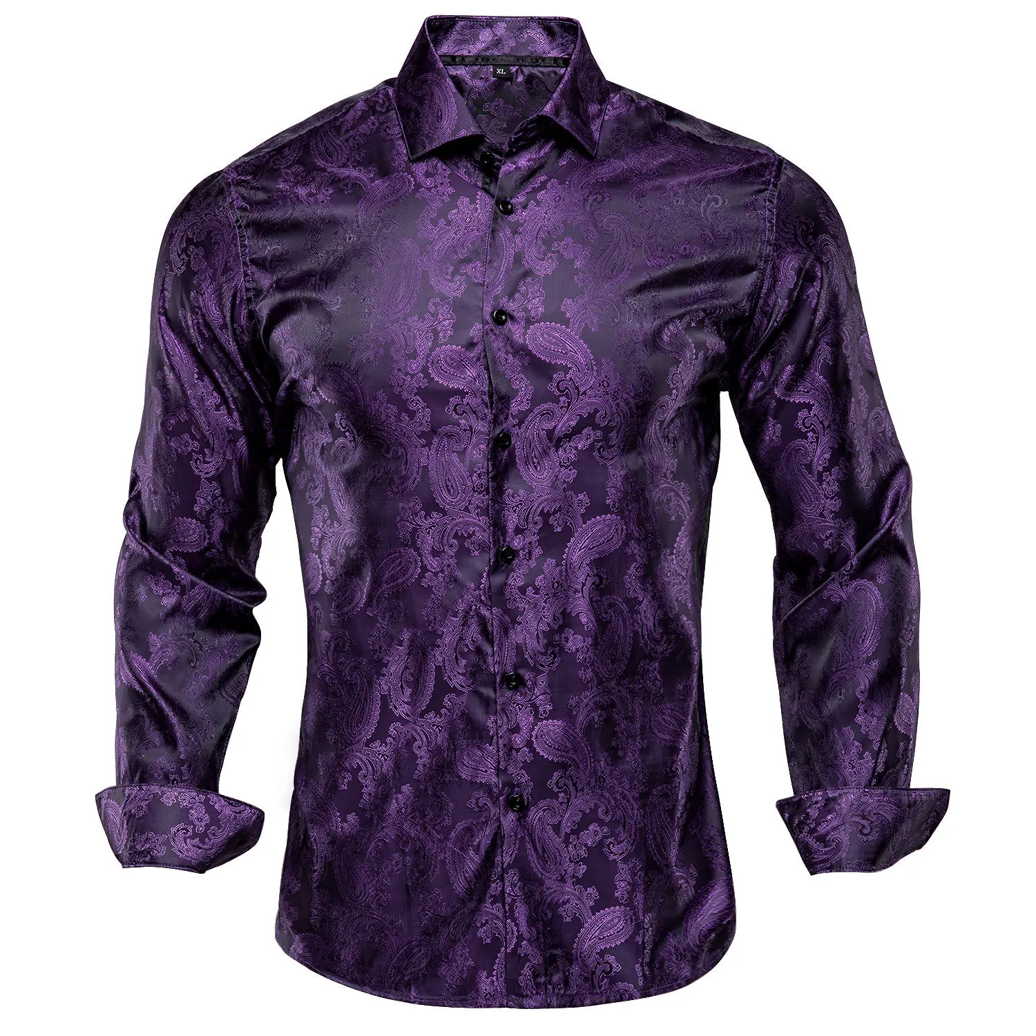 Ties2you Mens Paisley Dress Shirt Purple Silk Long Sleeve Button Down Shirt sold by Ties2You product image thumbnail 5