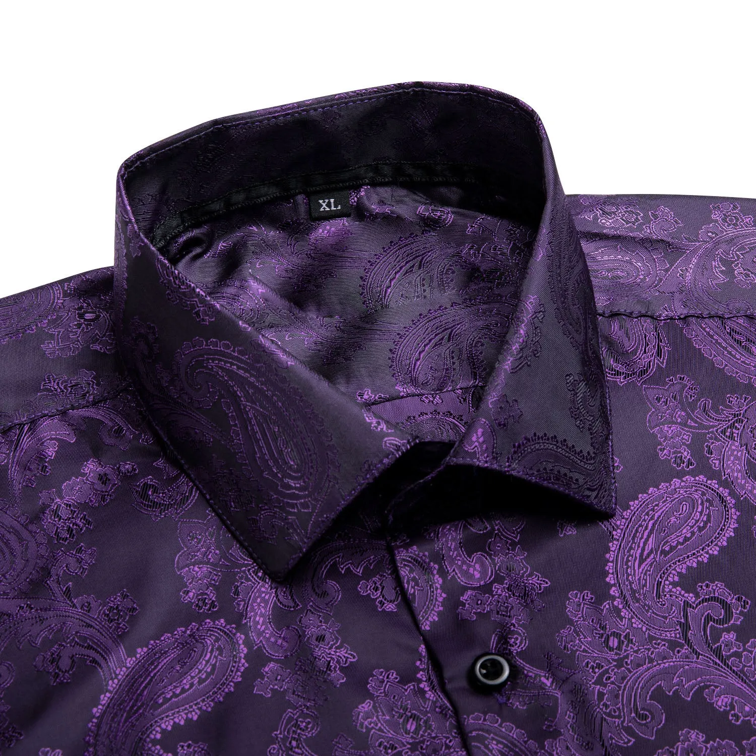 Ties2you Mens Paisley Dress Shirt Purple Silk Long Sleeve Button Down Shirt sold by Ties2You product image thumbnail 3