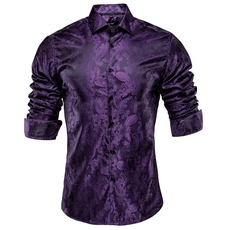 Ties2you Mens Paisley Dress Shirt Purple Silk Long Sleeve Button Down Shirt sold by Ties2You