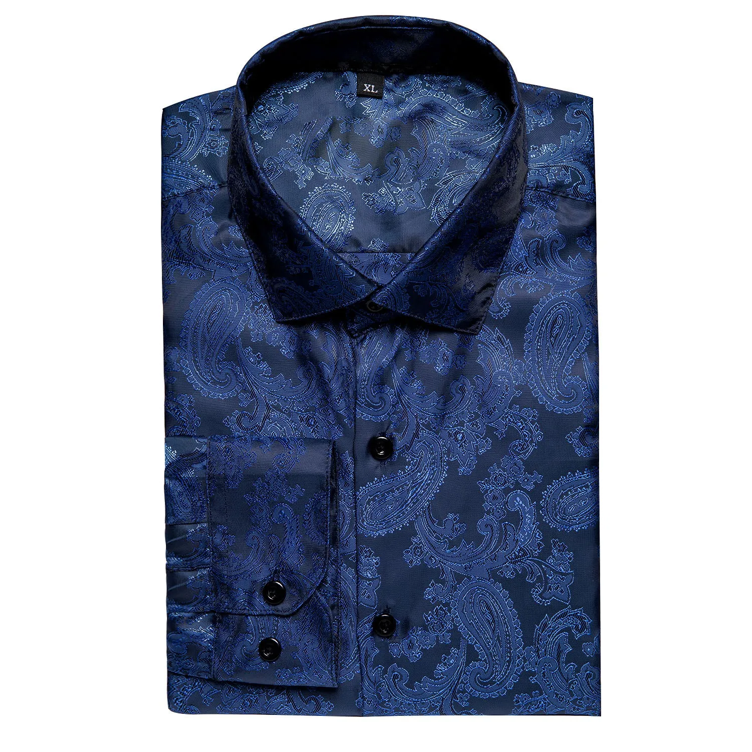 Dark Blue Paisley Men's Long Sleeve Shirt sold by Ties2You product image thumbnail 2