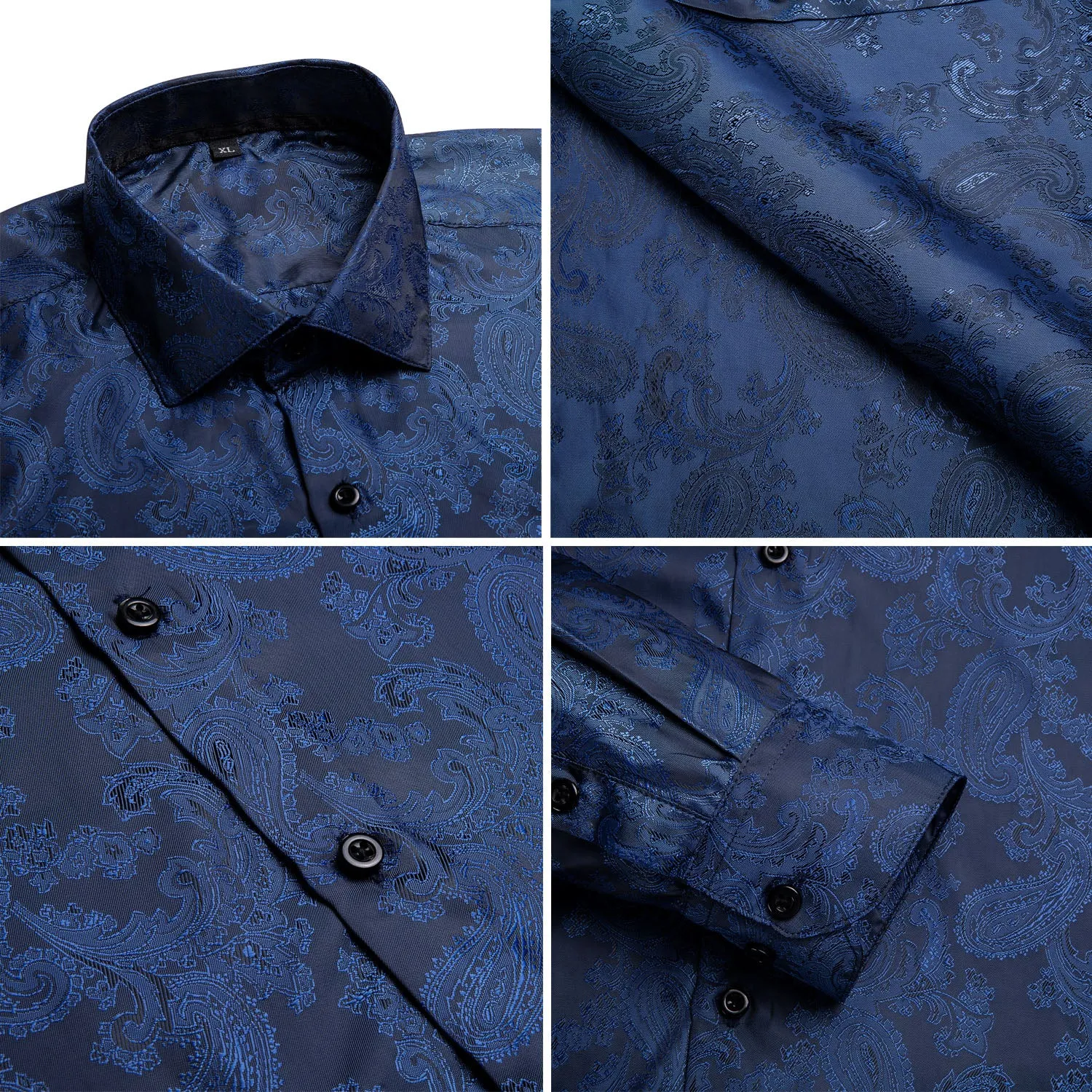 Dark Blue Paisley Men's Long Sleeve Shirt sold by Ties2You product image thumbnail 5