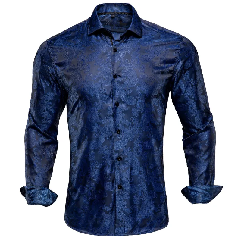 Dark Blue Paisley Men's Long Sleeve Shirt sold by Ties2You