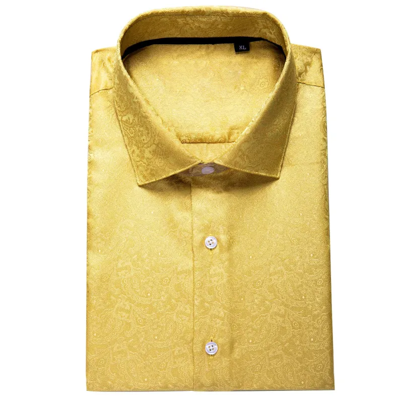 Golden Paisley Silk Men's Long Sleeve Shirt sold by Ties2You
