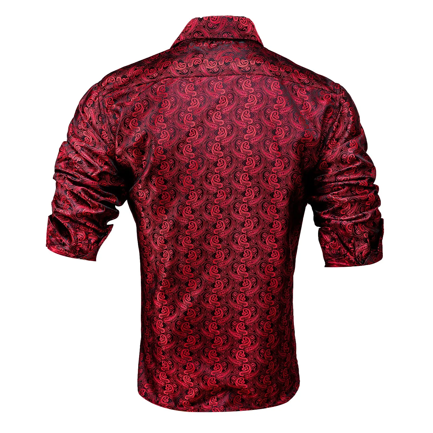 Red Black Paisley Silk Men's Long Sleeve Shirt sold by Ties2You product image thumbnail 2