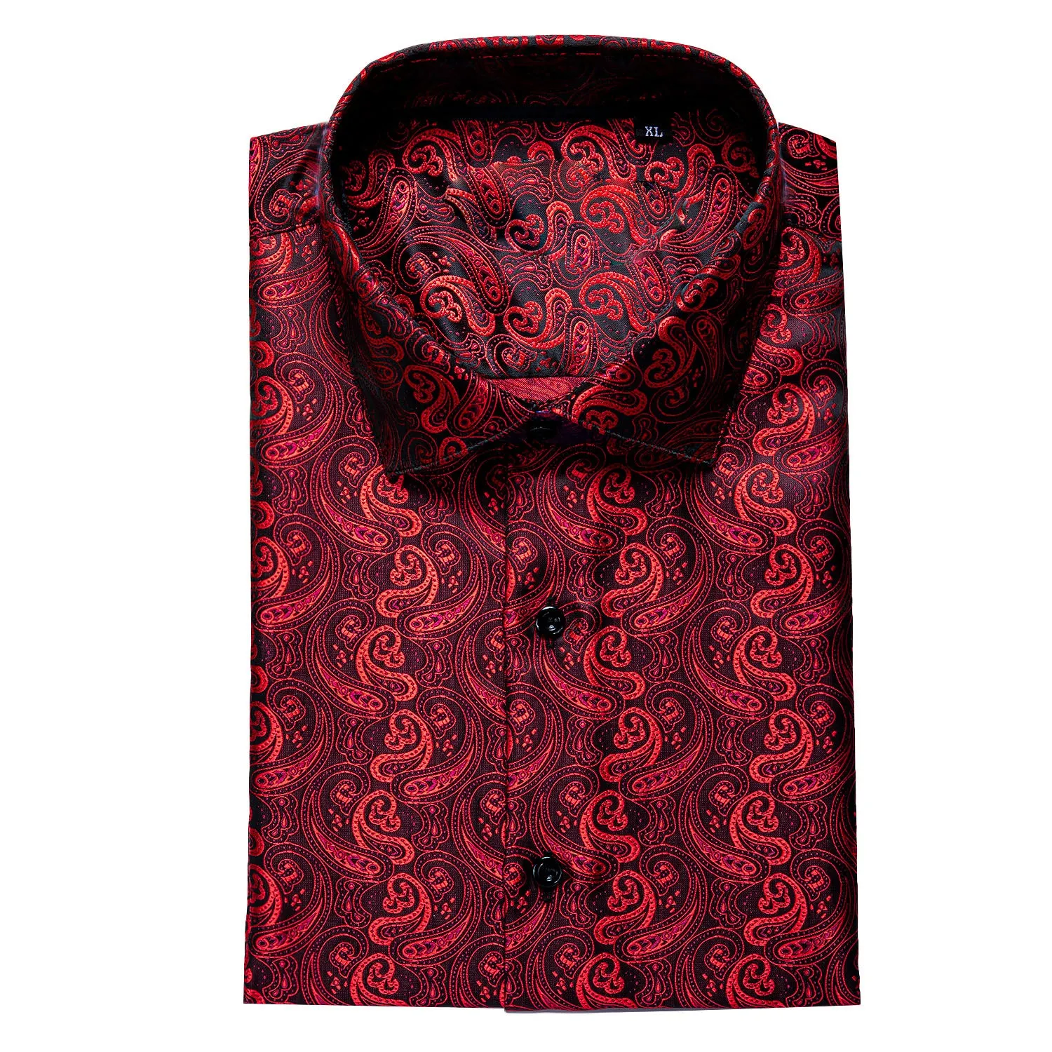 Red Black Paisley Silk Men's Long Sleeve Shirt sold by Ties2You product image thumbnail 3