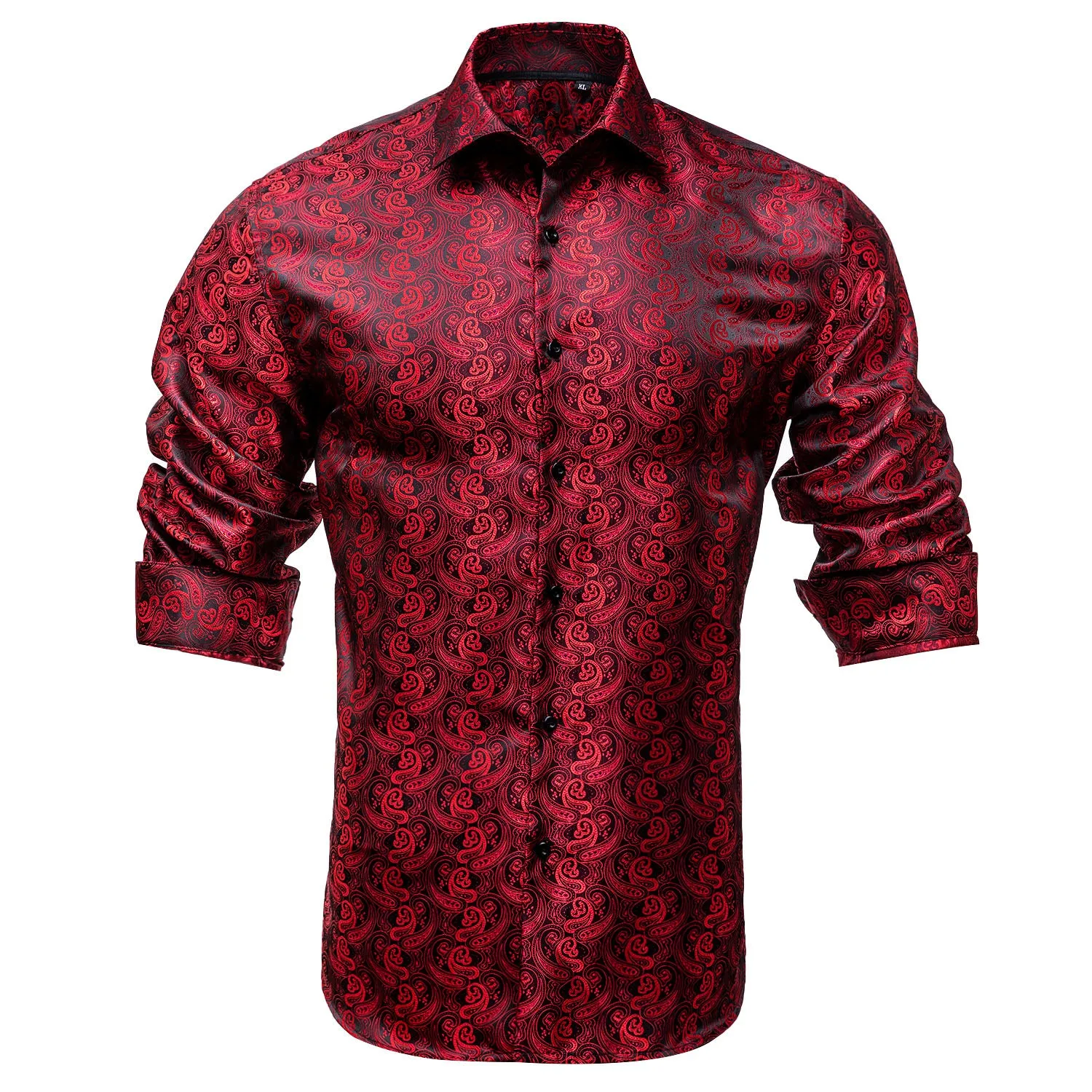 Red Black Paisley Silk Men's Long Sleeve Shirt sold by Ties2You