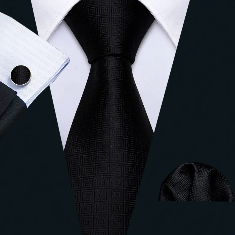 Black Novelty Silk Tie Pocket Square Cufflinks Set sold by Ties2You