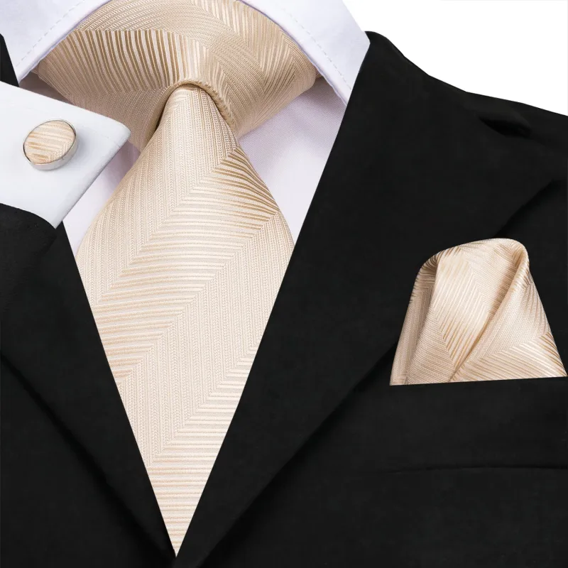 Beige Strip Silk Men's Tie Handkerchief Cufflinks Set sold by Ties2You