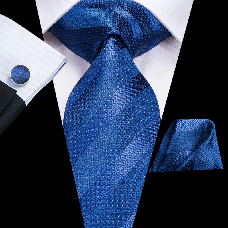 Navy Blue Strip Silk Men's Tie Handkerchief Cufflinks Set sold by Ties2You
