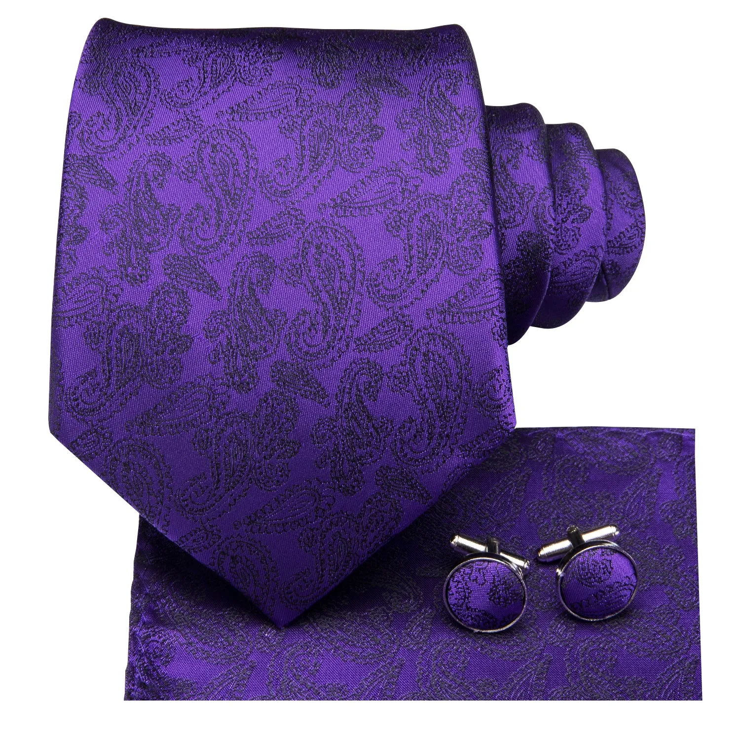 Cadbury purple Paisley Silk Men's Tie Handkerchief Cufflinks Set sold by Ties2You product image thumbnail 3