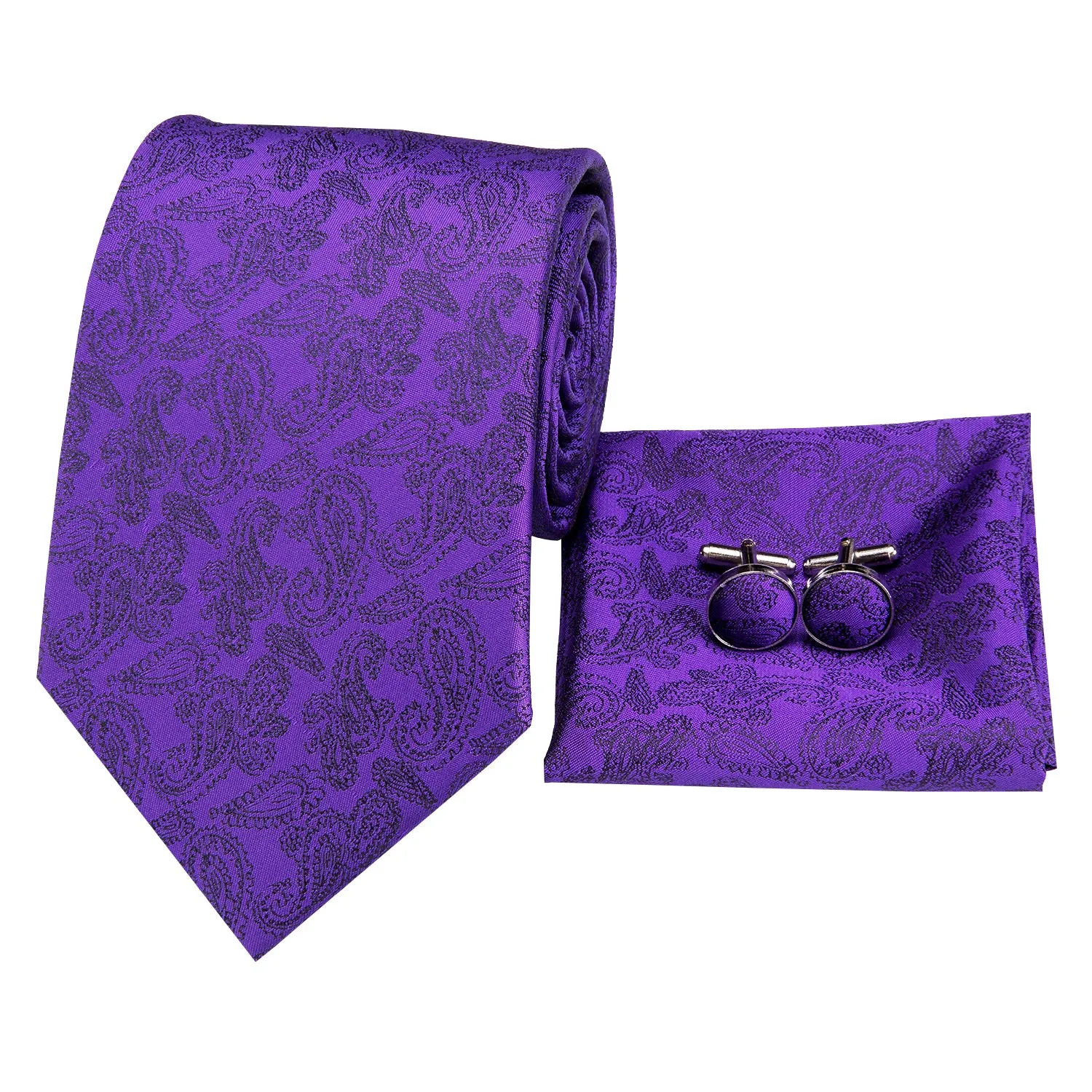 Cadbury purple Paisley Silk Men's Tie Handkerchief Cufflinks Set sold by Ties2You product image thumbnail 2