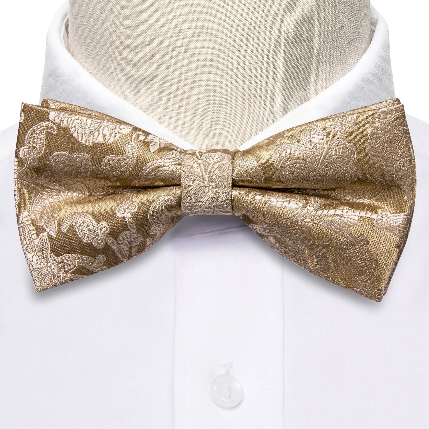 Gold Paisley Pre-tied Bow Tie Hanky Cufflinks Set sold by Ties2You product image thumbnail 4