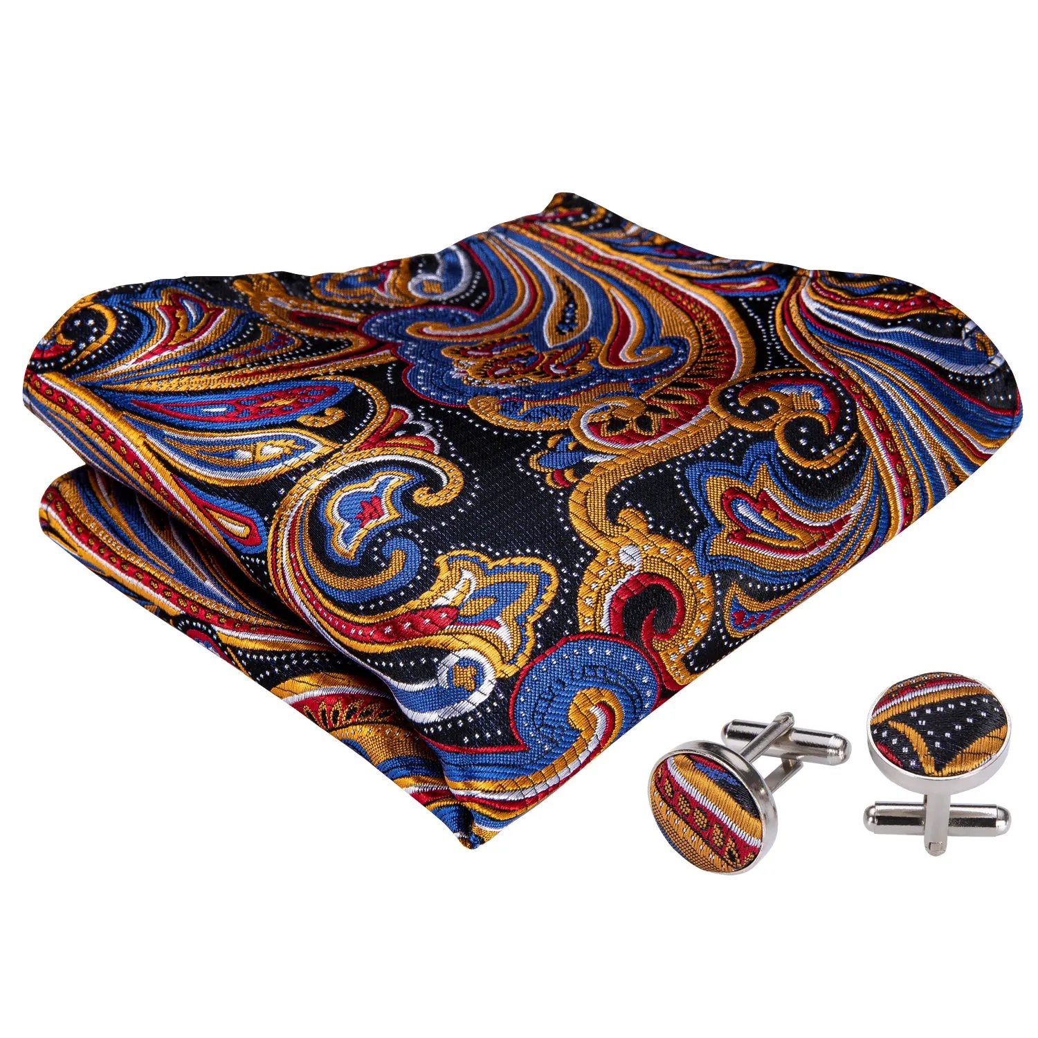 Orange Red Blue Paisley Men's Pre-tied Bowtie Pocket Square Cufflinks Set sold by Ties2You product image thumbnail 5